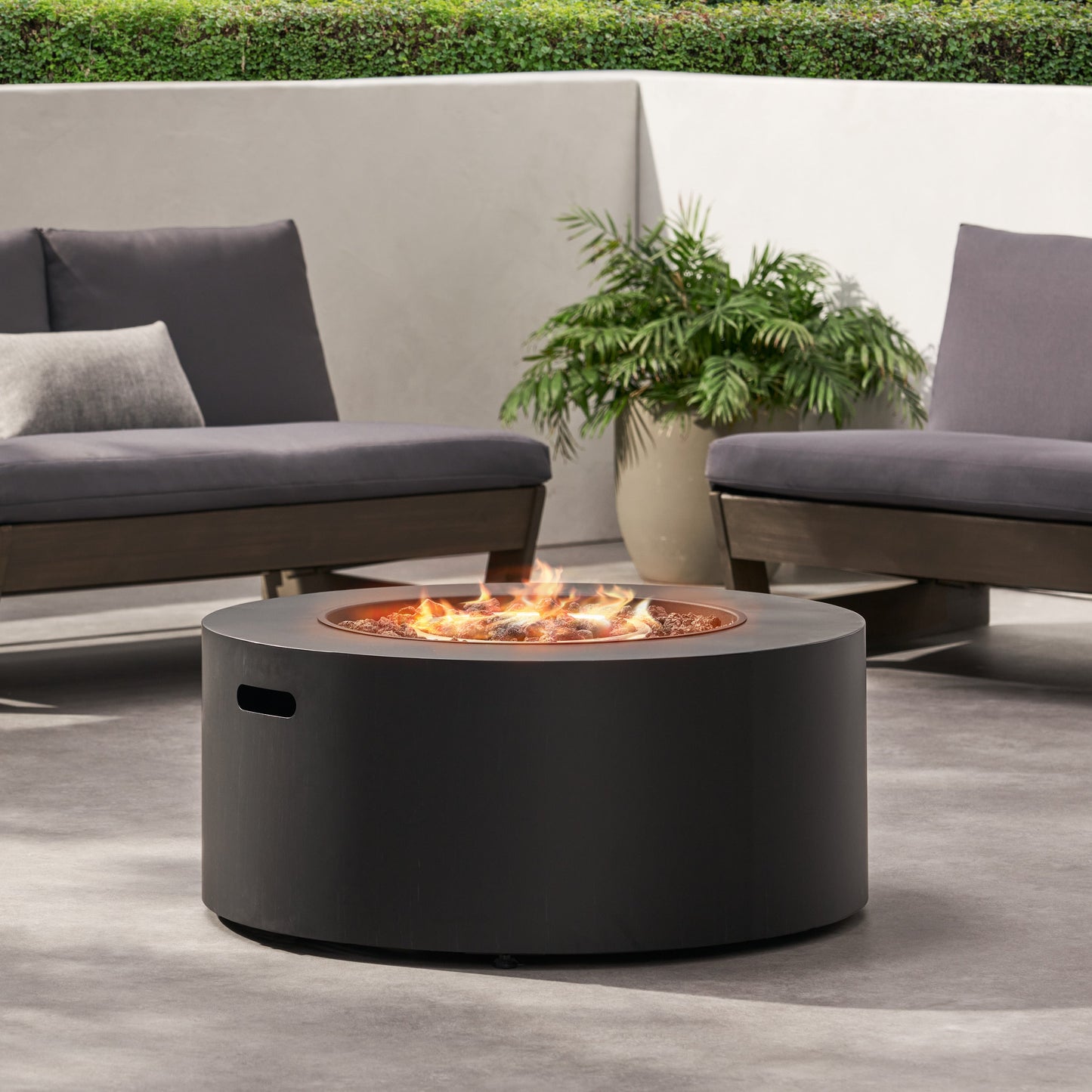 Modern Iron Propane Fire Pit, 32' Round, 40,000 BTU, Dark Grey Finish