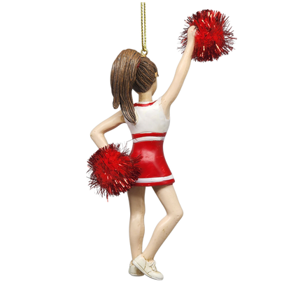 Pom-Pom Cheerleader Ornament - Red - 5.5 Inches