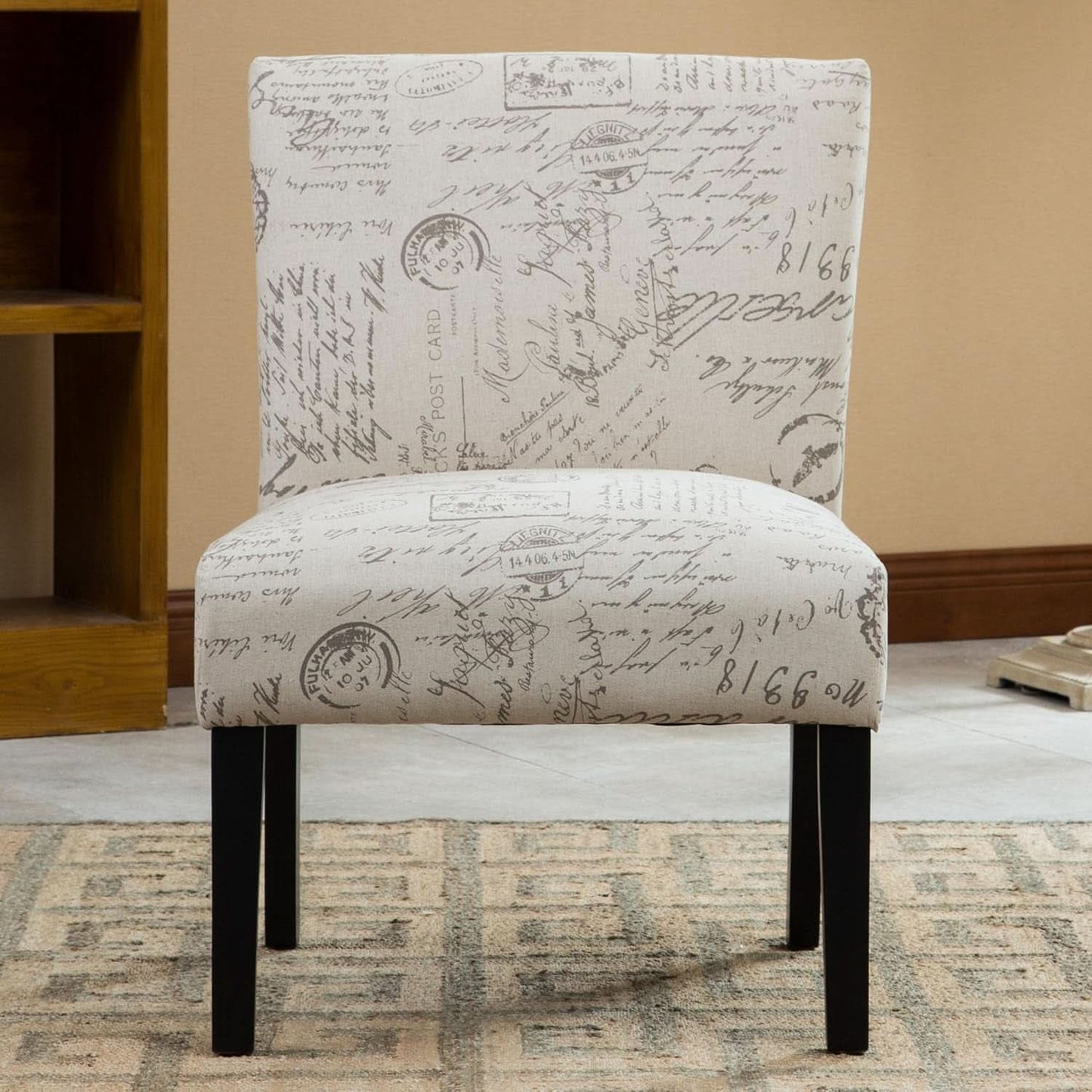 Armless Script Print Upholstered Accent Chair Espresso
