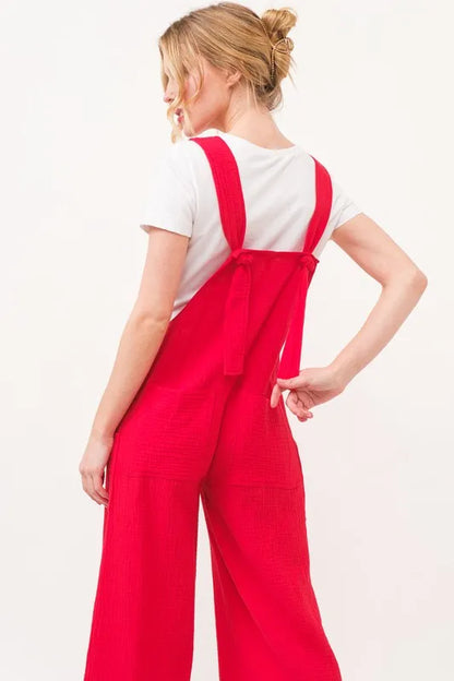 And The Why Gauze Loose Fit Tied Back Overalls