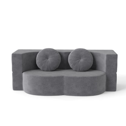 Floor Sofa Bed Corduroy Gray Convertible Sleeper Full Size 75.6 In