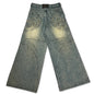 High Street Washed Distressed Black And Gray Straight Jeans
