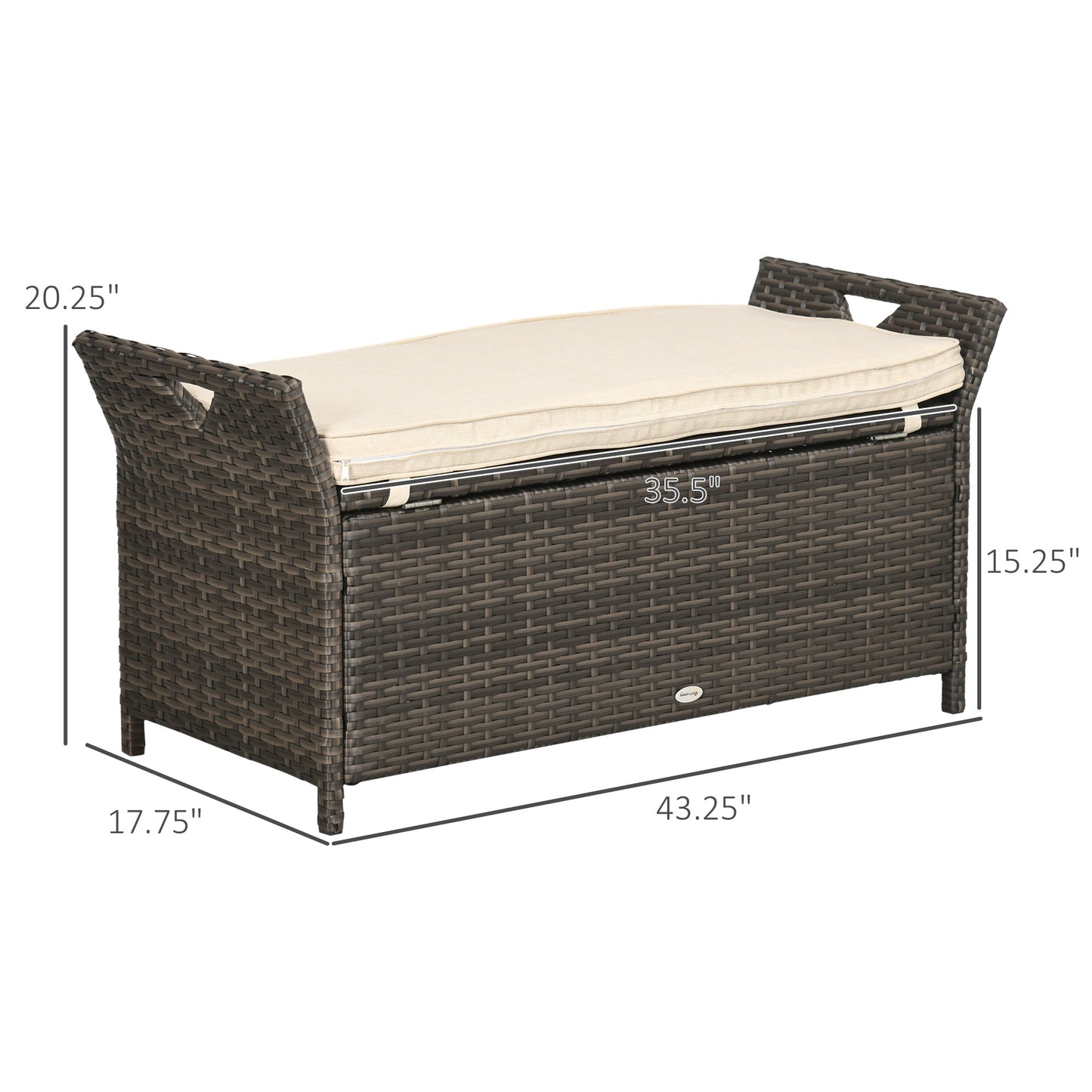 Outdoor Storage Bench PE Wicker Cream White 27 Gallon 43in