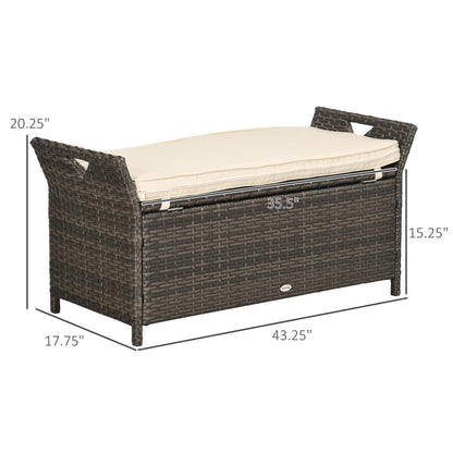 Outdoor Storage Bench PE Wicker Cream White 27 Gallon 43in