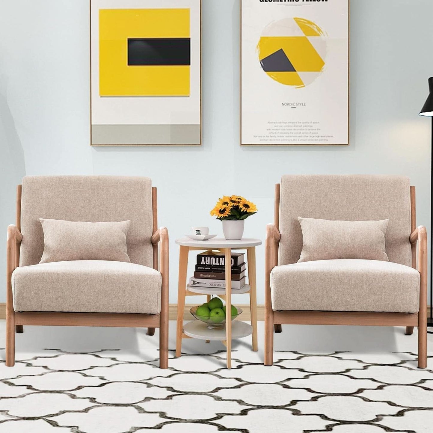 Beige Luxuriously Upholstered Mid Century Modern Chair