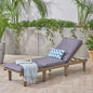 Outdoor Chaise Lounge Acacia Wood Gray Full-Length Cushion 78.75x24x30.5 In
