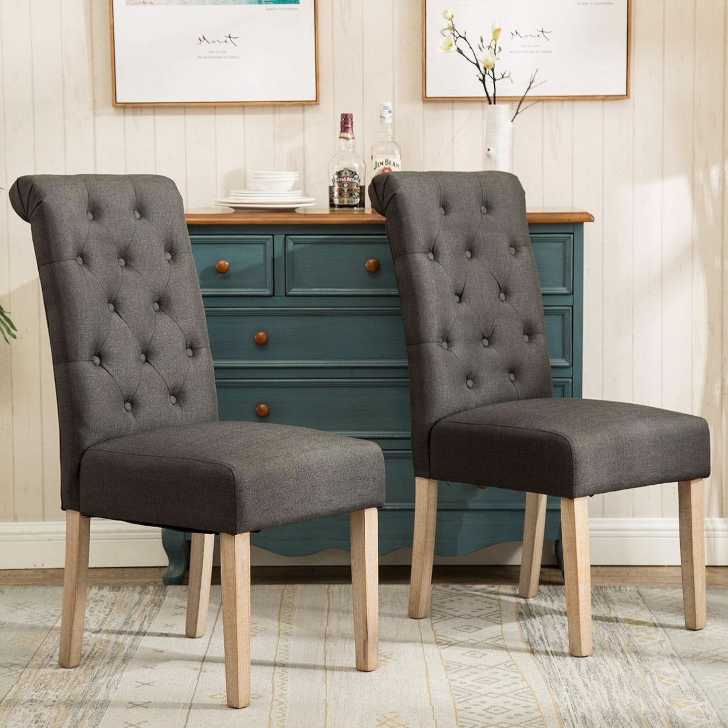 Habit Solid Wood Tufted Parsons Charcoal Dining Chairs Set Of 2