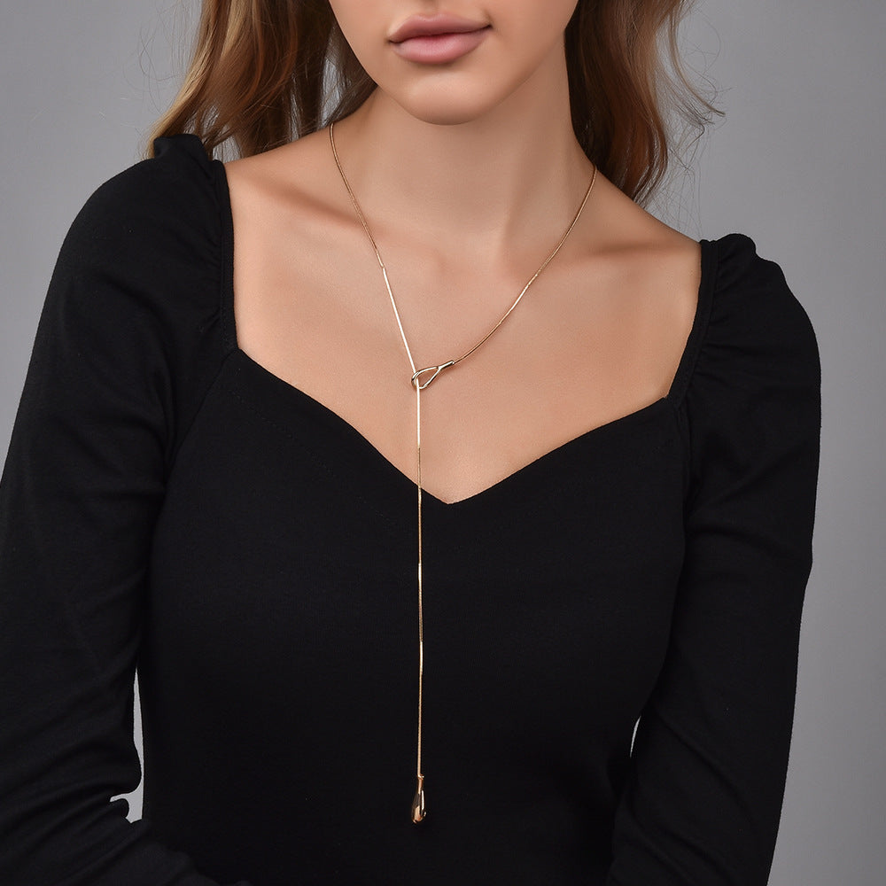 Adjustable Lariat Snake Chain Necklace, Minimal Teardrop Y-Shape Sweater Chain, Quiet Luxury Gold Jewelry For European Spanish Women