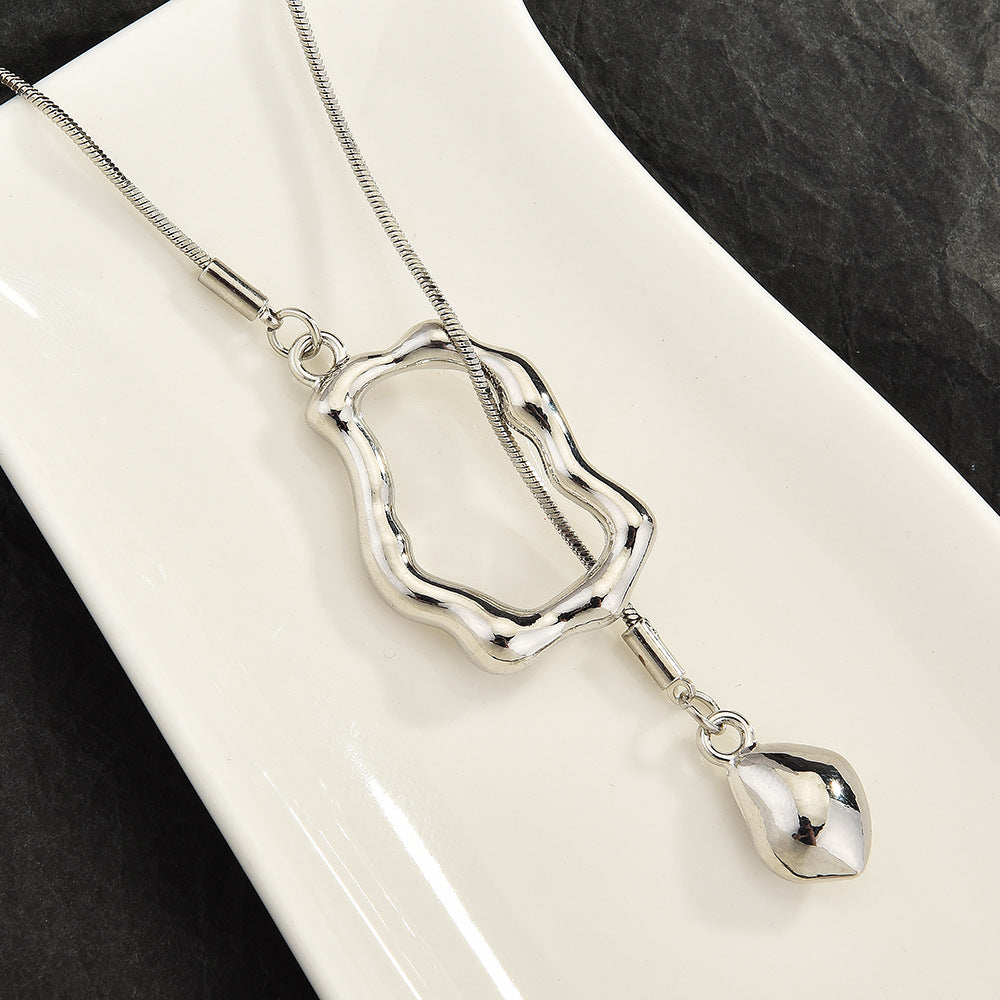 Dainty Irregular Geometric Ring Pull Adjustable Sweater Chain For Women, Y-Shape Tassel Collarbone Chain, Minimal Sweet Fashion Jewelry
