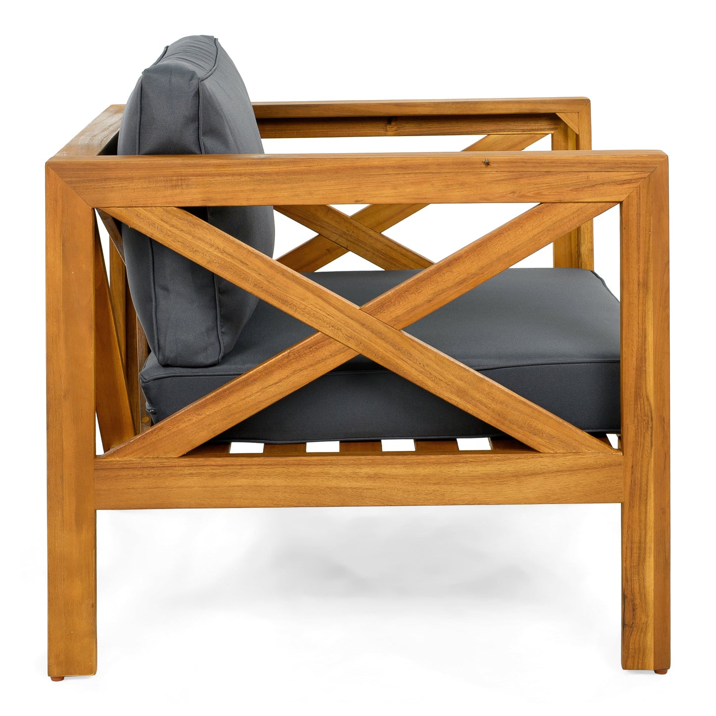 Outdoor Conversation Set Acacia Wood Teak Dark Gray Cushion 3 Piece