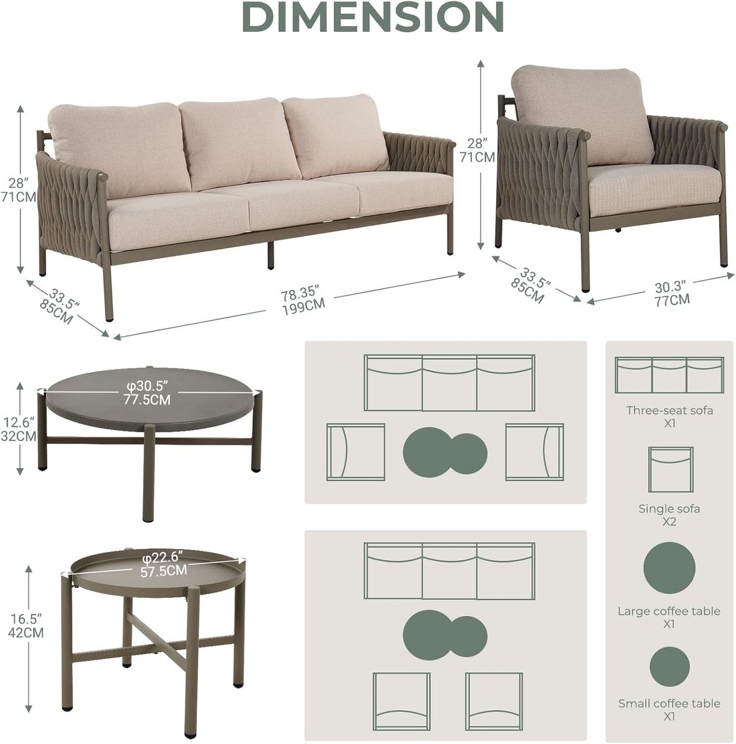 Modern 5-Piece Outdoor Sofa Set with Waterproof Cushions
