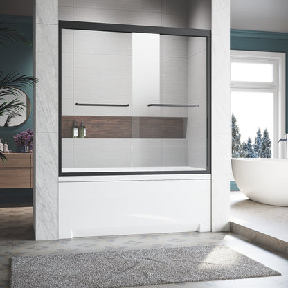 Sliding Glass Tub Door 56-60 in. W x 57 in. H, Matte Black Semi Frameless Dou