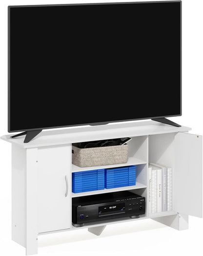 50 Inch White TV Stand With Concealed Storage And Shelves