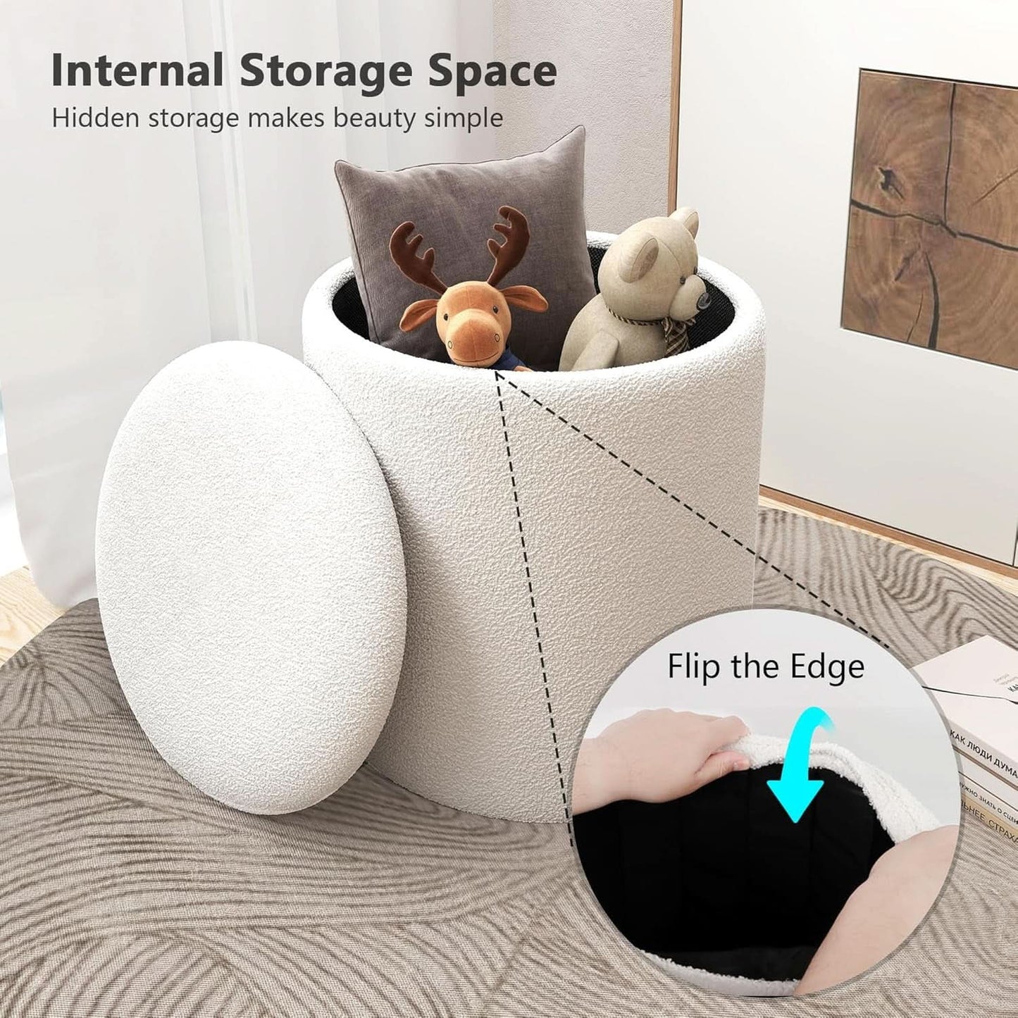 White Storage Ottoman Pouf With Hidden Compartment