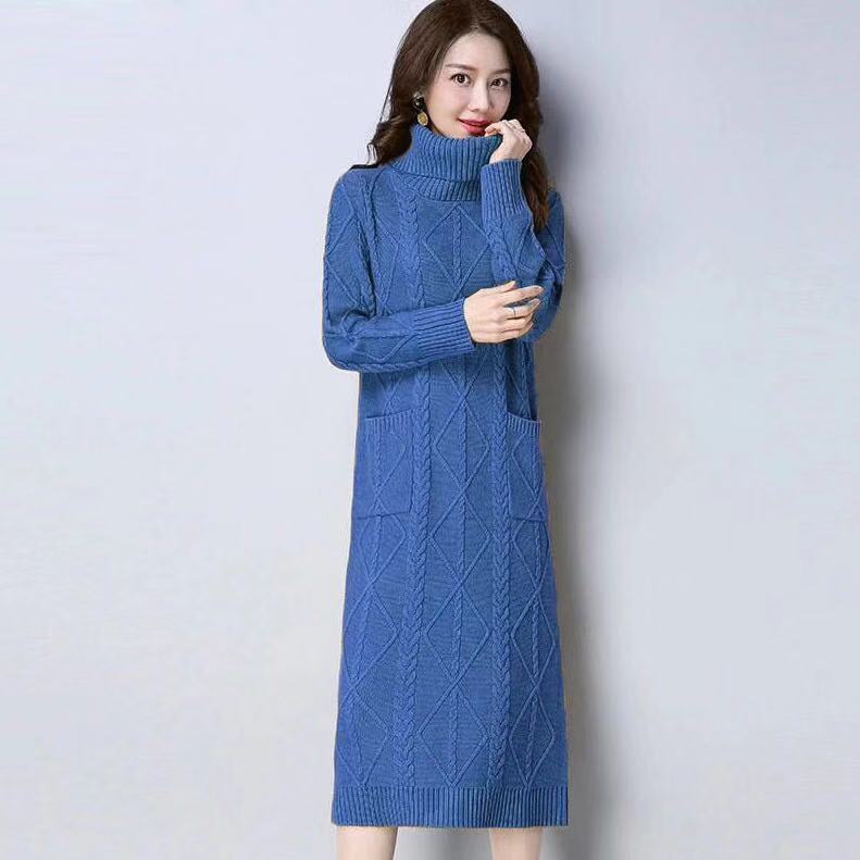 Womens High-neck Long Fleece-lined Extra-thick Loose-fitting Sweater