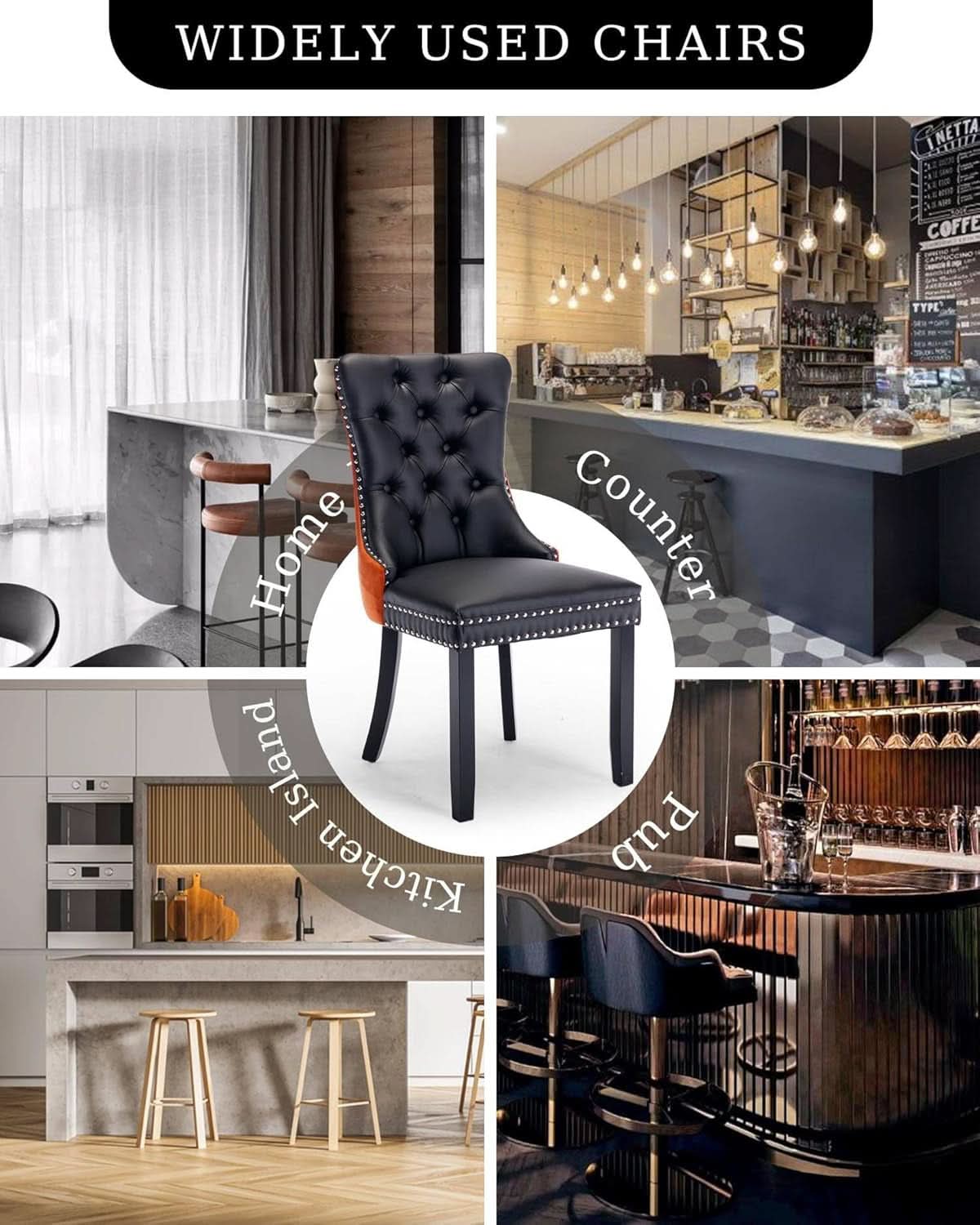 Leather Dining Chair Set Of 2 Tufted Black And Orange