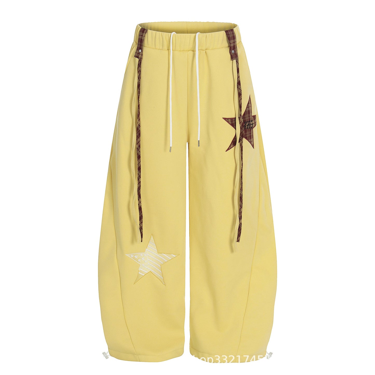 Starry Embroidery Fleece Lined Casual Pants For Women Loose Fit Trousers