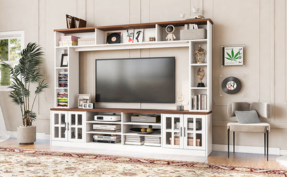 White MDF Glass TV Stand Entertainment Center Wall Unit 80