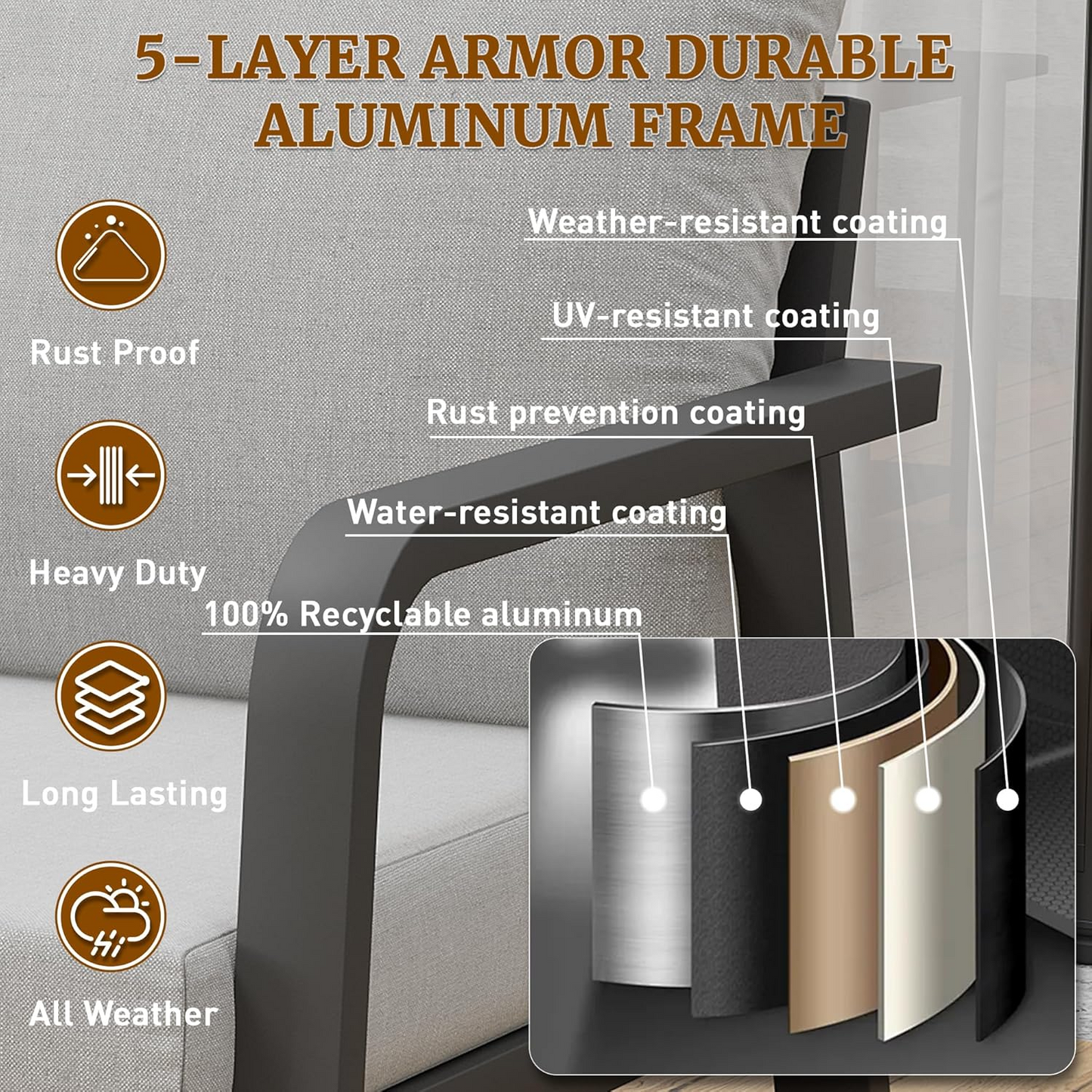 8 Piece Aluminum Patio Set Dark Gray Sofa Swivel