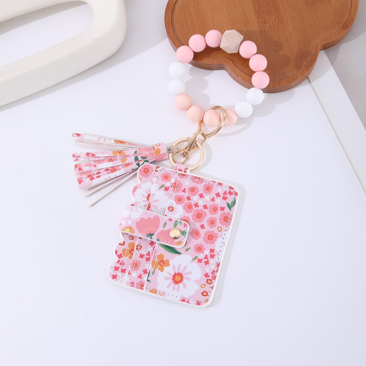 Printed Leather Wallet Keychain For Women