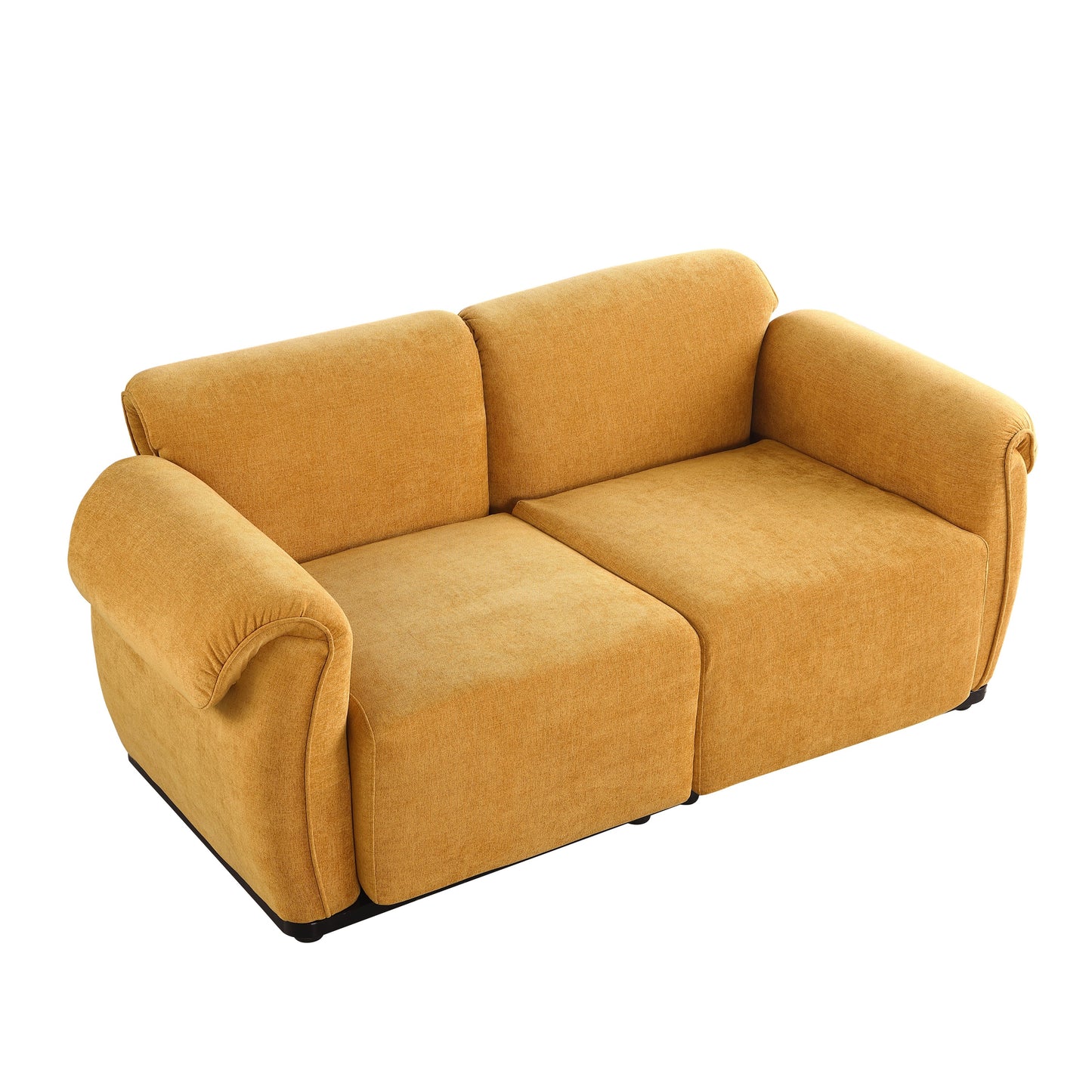 Loveseat Modular Chenille Yellow Iron Frame 2 Seat 68.5 In