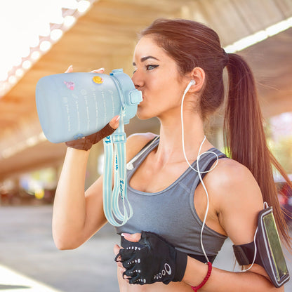 Kawaii Water Bottle with Straw 37.2oz Large Capacity Portable Sports Bottle with Cute Three-Dimensional Stickers