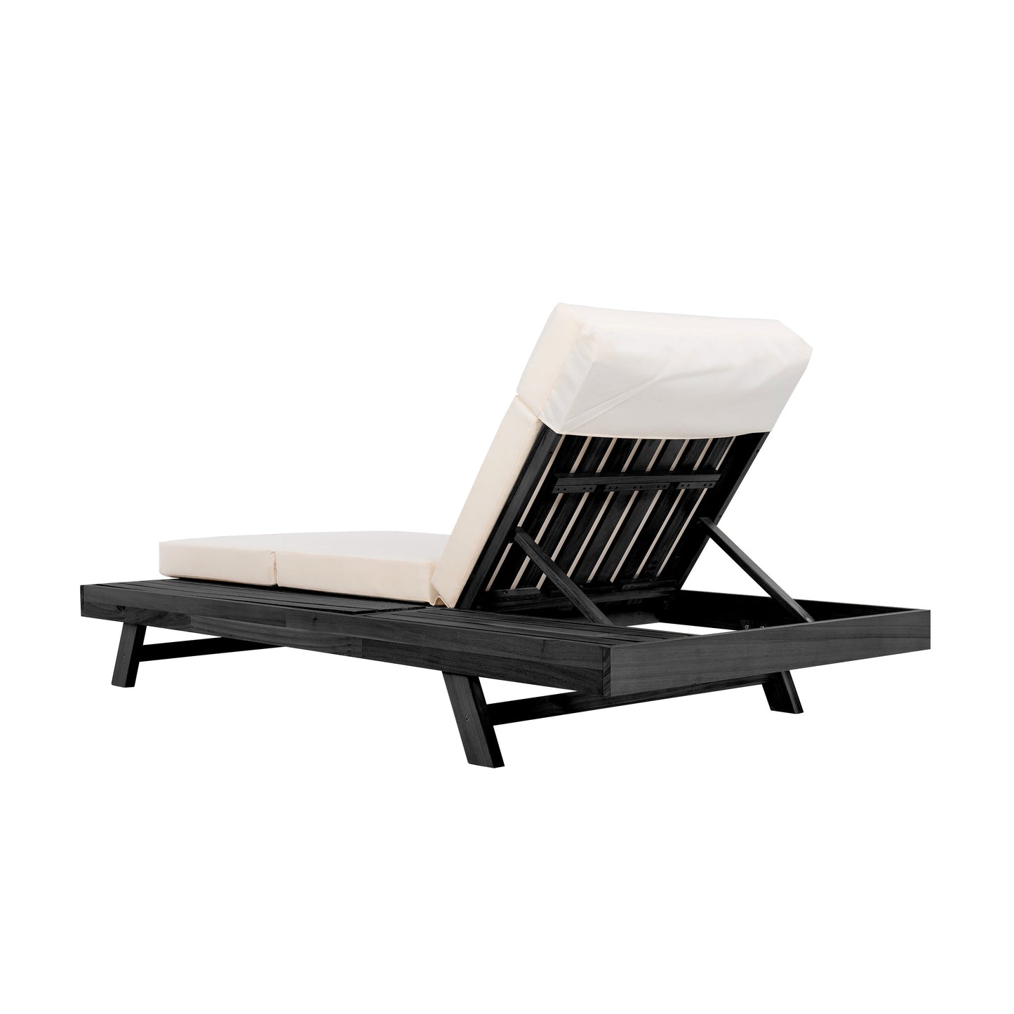 Chaise Lounge Acacia Wood Black 4-Position Cream Cushion 79in