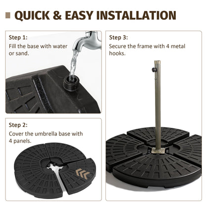 Patio Umbrella Base Fillable Black HDPE 4 Piece 220 LB Water or Sand