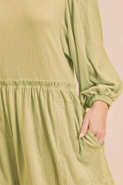 Aemi + Co Frill Round Neck Long Sleeve Romper with Pockets