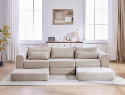 Sectional Sofa L-Shape Fabric Camel 4 Seat 100 In 5 Pillows No Assembly