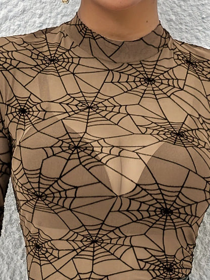 Spider Web Print Long Sleeve Blouse
