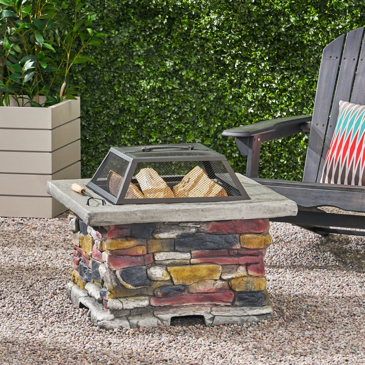 28' Outdoor Wood Burning Magnesium Oxide Fire Pit with Lid, Stone Gray