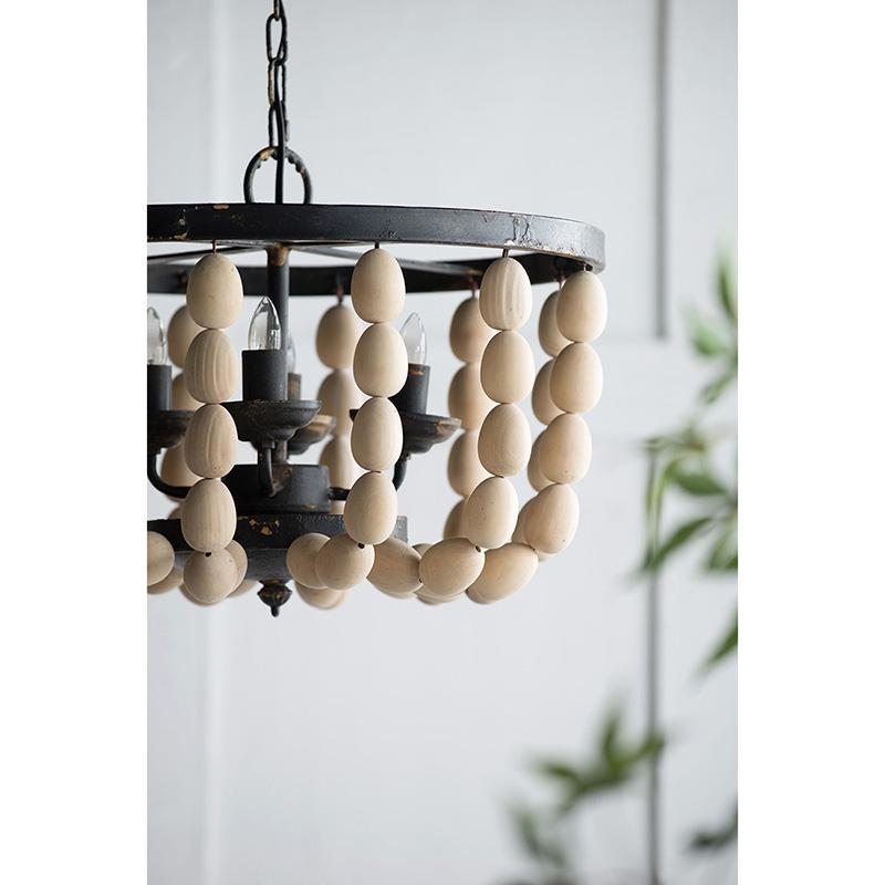 Chandelier Black Frame Cream Beaded 4-Light 19 In 14 In