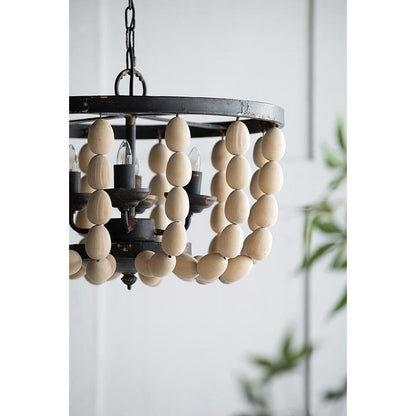 Chandelier Black Frame Cream Beaded 4-Light 19 In 14 In