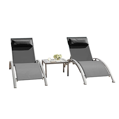 Outdoor Chaise Lounge Aluminum Textilene Dark Gray Set of 3 5-Position 350 LB