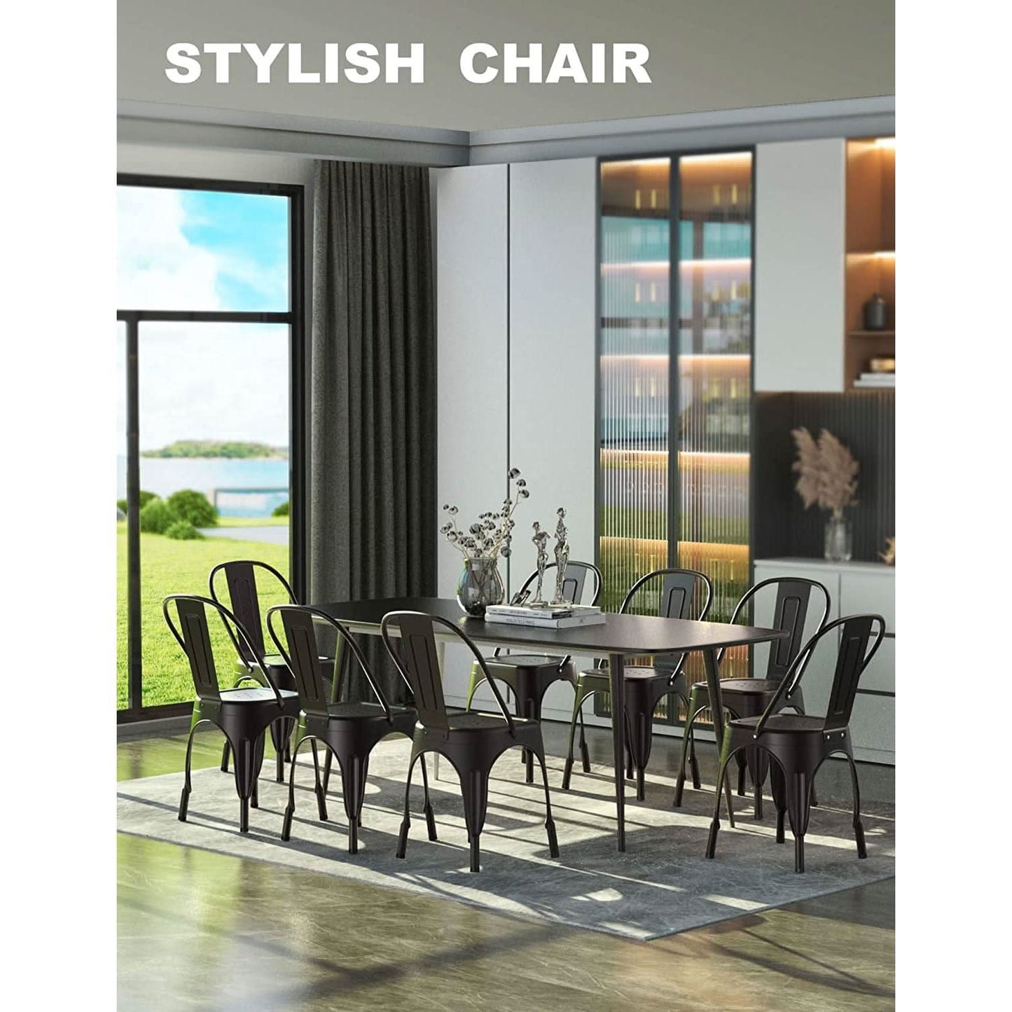 Stackable Tolix Style Metal Dining Chair Black Set of 4