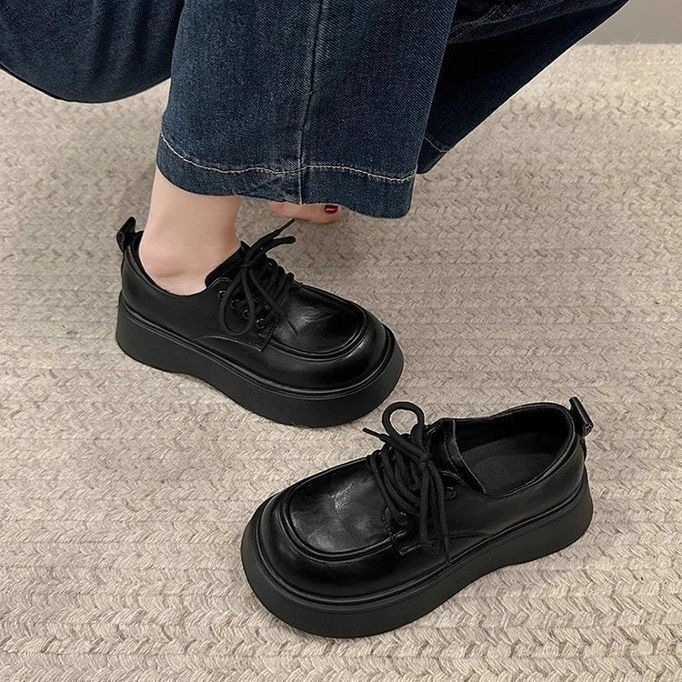Black Lace-up Leather Shoes Comfortable For Work And Commuting