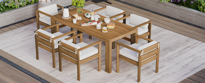 Outdoor Dining Set Acacia Wood Light Teak 7 Piece Rectangle Seats 6
