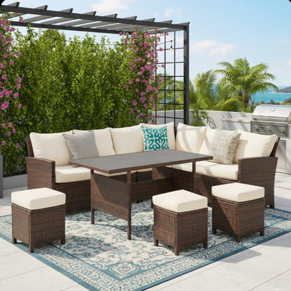 Outdoor Sectional Set PE Rattan 7 Piece Seats 8