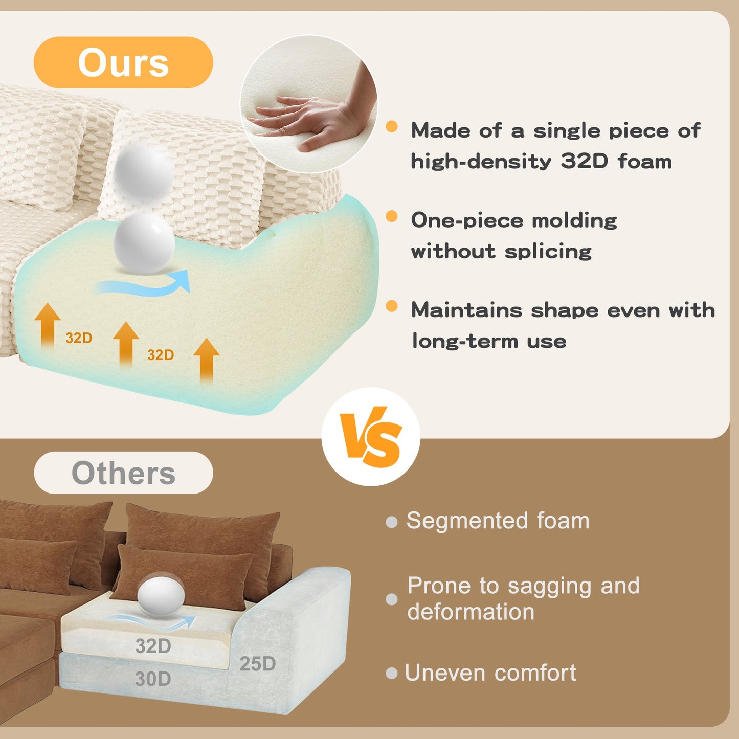 Sectional loveseat L-Shape Flannelette Cream 2 Seat with Ottoman 82 In