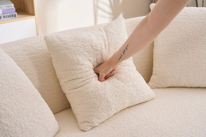 Loveseat Curved Modern Chenille Off-White 2 Seat 3 Pillows 65 In