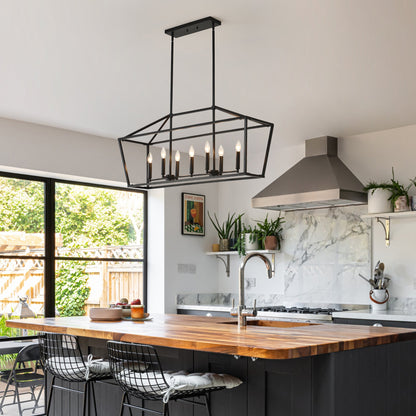 Chandelier Industrial Linear 5-Light Matte Black Metal Pendant 39 In