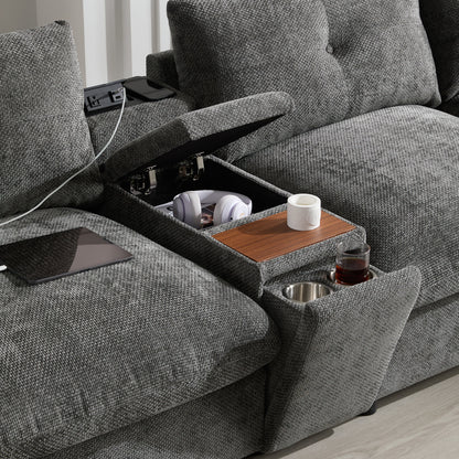 Sectional Sofa U-Shape Chenille Gray 6 Seat USB Console 136 In