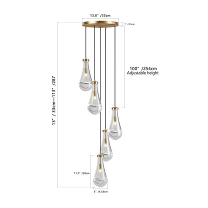 Chandelier 5-Light Cluster Pendant Brass High Ceiling Adjustable E12