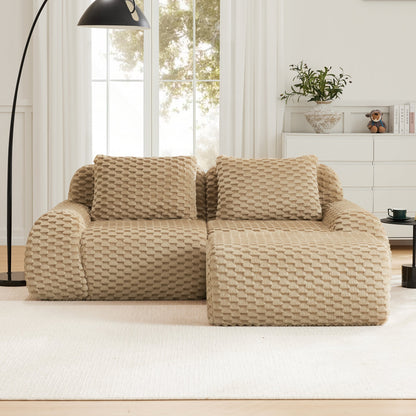 Sectional Sofa L-Shape Modular Flannelette Light Camel 2 Seat 82 In