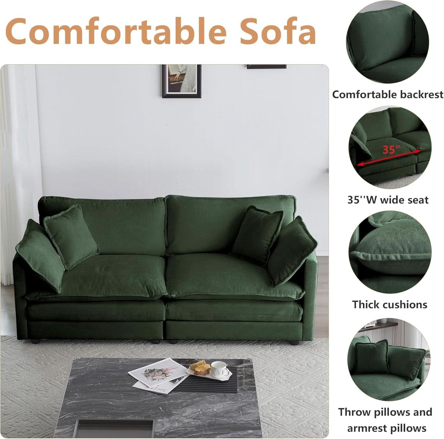 Two Piece Loveseat And Armchair Set In Evergreen Chenille