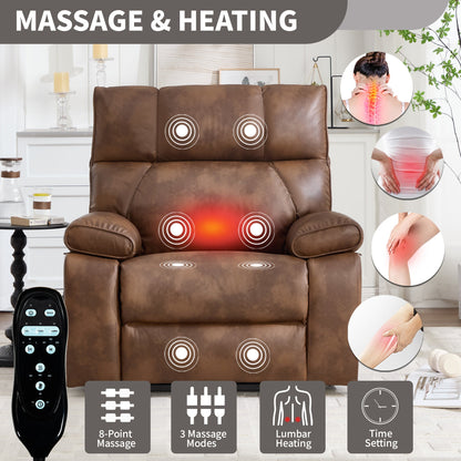 Lift Recliner Chair Power Faux Leather Brown Dual Motor Heat Massage 350 LB