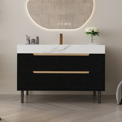 35.4' Modern Bathroom Vanity with Undermount Sink, Sintered Stone Top, Waterp...