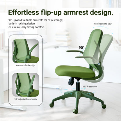 Ergonomic Office Chair Mesh High-Back Green 350 LB Flip-Up Arms Swivel