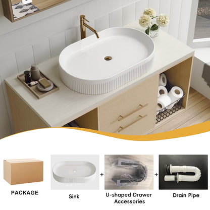Modern 39.3 Wall-Mounted Bathroom Vanity with Oval Ceramic Sink Floating Vani...